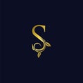 Luxury S Initial Letter Logo gold color, vector design concept ornate swirl floral leaf ornament with initial letter alphabet for