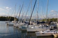 Luxury Sail Yachts moored along a Pier in Bowness-on-Windermere Royalty Free Stock Photo