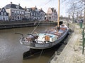 Luxury sailboat moored in the harbor of Dokkum.