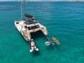 Luxury sailing catamaran moored in a calm bay