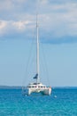 Luxury sailing catamaran in open sea Royalty Free Stock Photo