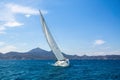 Luxury sailing yacht in the wind through the waves at the Aegean Sea. Sport. Royalty Free Stock Photo