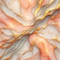 Luxury salmon pink and white liquid paint 3d abstract marbled background with gold glitter, inlay, veins, lines. Marble stone Royalty Free Stock Photo