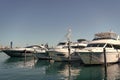 Luxury sea boats docked in yacht berth in South Beach, USA Royalty Free Stock Photo