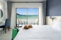 Luxury sea view hotel room with baggage Royalty Free Stock Photo