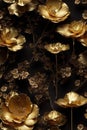 Luxury Seamless Floral Pattern on Black with Golden Flowers