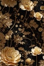 Luxury Seamless Floral Pattern on Black with Golden Flowers