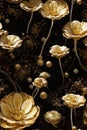 Luxury Seamless Floral Pattern on Black with Golden Flowers