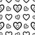 Luxury seamless pattern with black and silver outline polygonal hearts