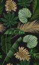 Luxury seamless pattern with tropical leaves on dark background Royalty Free Stock Photo