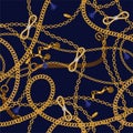 Luxury seamless vector pattern with jewelry chain and belts for fabric design.