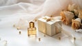 Luxury serum bottle and gift box with gold decorations on white background, By AI Generative