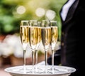 Luxury service, glasses of champagne served by a waiter at a wedding celebration or event in formal English style at luxurious