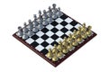 Luxury set of metallic chess figures on chess board isolated on white background Royalty Free Stock Photo
