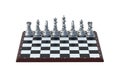 Luxury set of silver chess figures on chess board isolated on white background Royalty Free Stock Photo