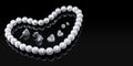 Luxury set white pearl necklace and jewelry with diamonds in earrings on a black background with glossy reflection Royalty Free Stock Photo