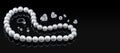 Luxury set white pearl necklace and jewelry with diamonds in ring and earrings on a black background Royalty Free Stock Photo