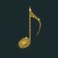 Musical golden shining note on black