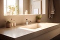 modern bathroom interior house design sink luxury counter contemporary faucet sunlight. Generative AI. Royalty Free Stock Photo