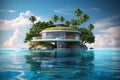 Luxury silk modern villa on tropic island with palms. Travel concept. AI generated