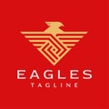 Luxury simple eagle mascot branding. Elegance gold hawk flight logo design.