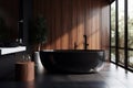 furniture black interior bathtub luxury home beautiful wood design bathroom modern. Generative AI. Royalty Free Stock Photo