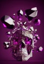 Luxury skull. Purple stones. Generated AI contemporary art