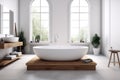 white modern home bathtub architecture house wood loft luxury bathroom interior. Generative AI. Royalty Free Stock Photo