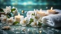 luxury spa with pool ,candles,magnolia flowers in cozy massage salon