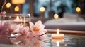 luxury spa with pool ,candles,magnolia flowers in cozy massage salon