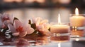 luxury spa with pool ,candles,magnolia flowers in cozy massage salon