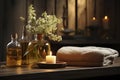 Luxury cozy details of Spa treatment and aromatherapy concept background. Royalty Free Stock Photo