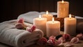 Luxury spa treatment candlelight, aromatherapy, massaging, petal, relaxation beauty generated by AI