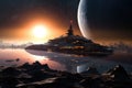 luxury space yacht orbiting a distant exoplanet