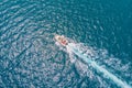 Luxury speed motor boat. Clear blue turquoise water. Aerial view Royalty Free Stock Photo