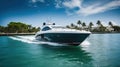 Luxury speed yacht near tropical island, Generative AI