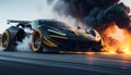 luxury sport car drifting on track, racing car in smoke from burning tires