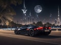 Luxury sport car in Dubai at night
