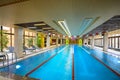 Luxury sportive indoor swimming pool with lanes interior Royalty Free Stock Photo