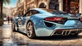 Luxury sports car on the road, supercar rear view Royalty Free Stock Photo