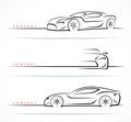 Luxury sports car silhouettes set. Front, perspective and side view. Vector illustration Royalty Free Stock Photo