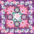 Luxury square carpet or bandana print with funny indian elephants, rose flower, mandalas and medallions in ethnic style