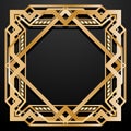 Luxury square retro pattern for vintage party Gatsby style. Art Deco frame. Gold geometric background 1920 s lifestyle