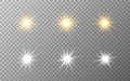 Luxury stars set. Gold and silver elements on transparent backdrop. Festive collection. Star burst effect. Magic