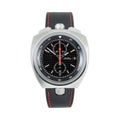 Luxury steel watch with red arrow and black leather strap Royalty Free Stock Photo