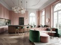 Luxury studio apartment with round pink sofa Hollywood regency s