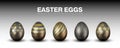 Luxury stylish matte black realistic 3D easter eggs vector collection with different golden ornaments