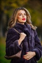 Luxury and success concept. benefits to wearing fur. elegant woman wear fur coat. beauty and fashion. autumn and winter Royalty Free Stock Photo