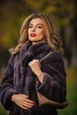 luxury and success concept. benefits to wearing fur. elegant woman wear fur coat. beauty and fashion. autumn and winter Royalty Free Stock Photo