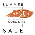 Luxury summer fashion sale. Banner for sales. Cosmetics make up template with cream foundation smear.